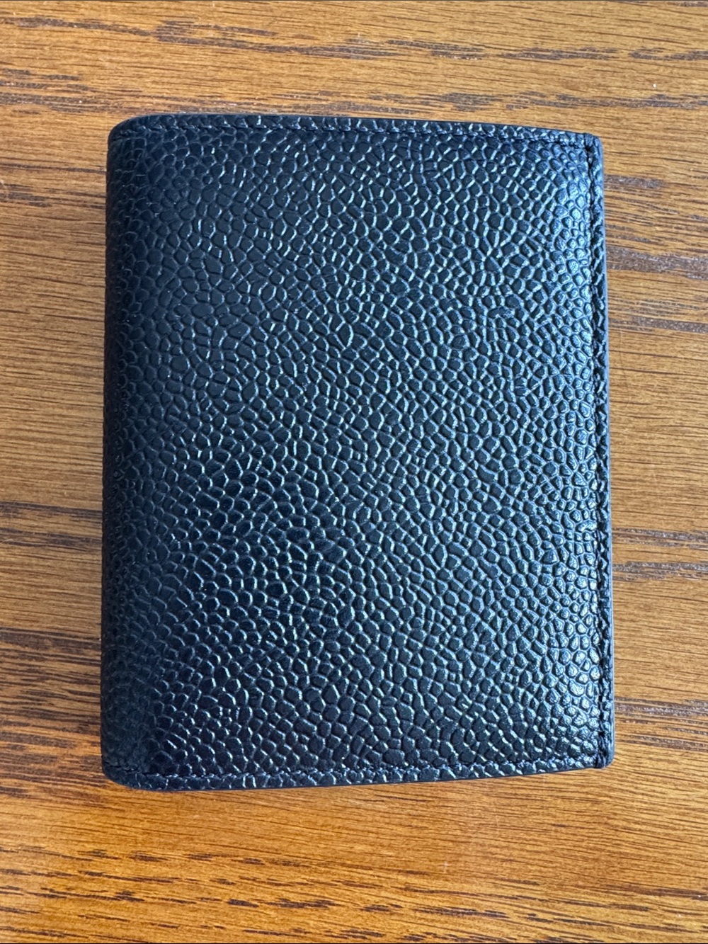 Thom Browne Black Pebbled Leather Card Case with Tricolor Webbing